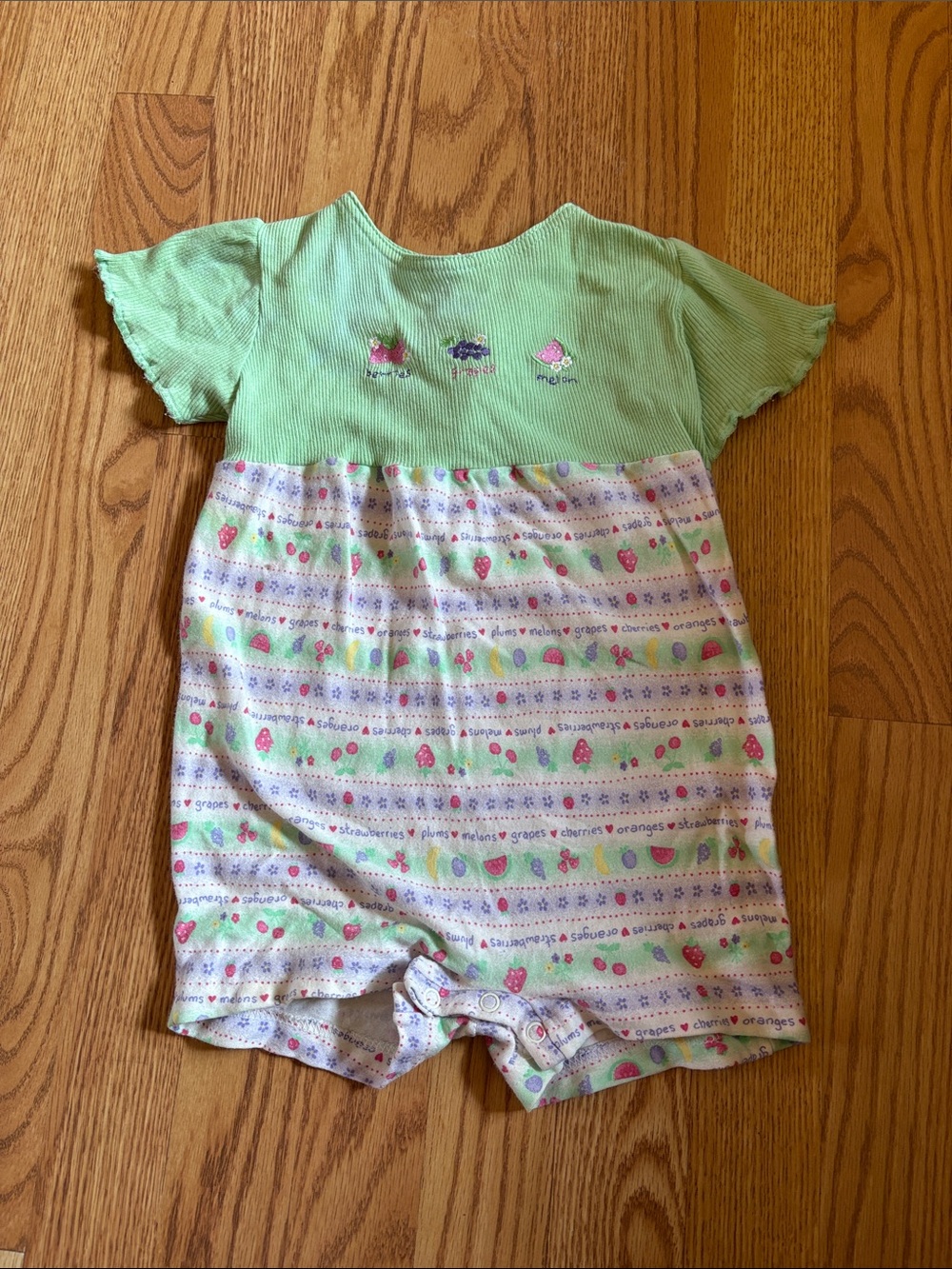 Vintage Green & Pastel Fruit Print Baby Romper